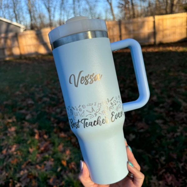 Customized 40 Oz Tumbler With Handle and Straw Lid.