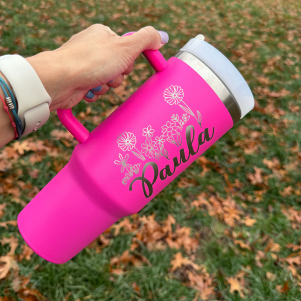Customized 40 Oz Tumbler With Handle and Straw Lid.