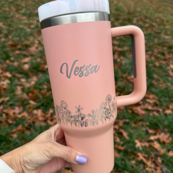 Customized 40 Oz Tumbler With Handle and Straw Lid.