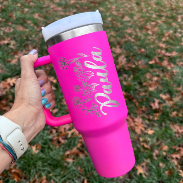 Customized 40 Oz Tumbler With Handle and Straw Lid.