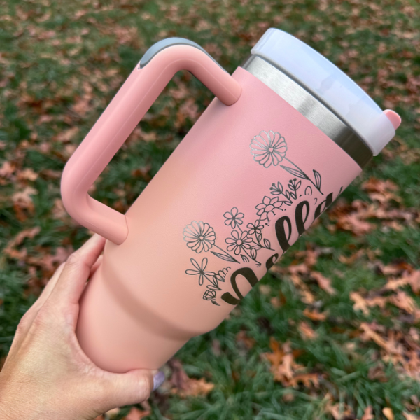 Customized 40 Oz Tumbler With Handle and Straw Lid.