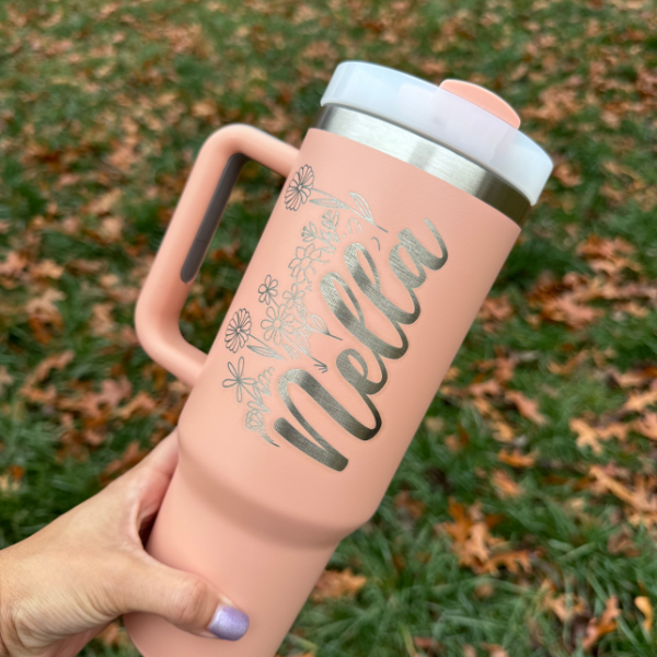 Customized 40 Oz Tumbler With Handle and Straw Lid.