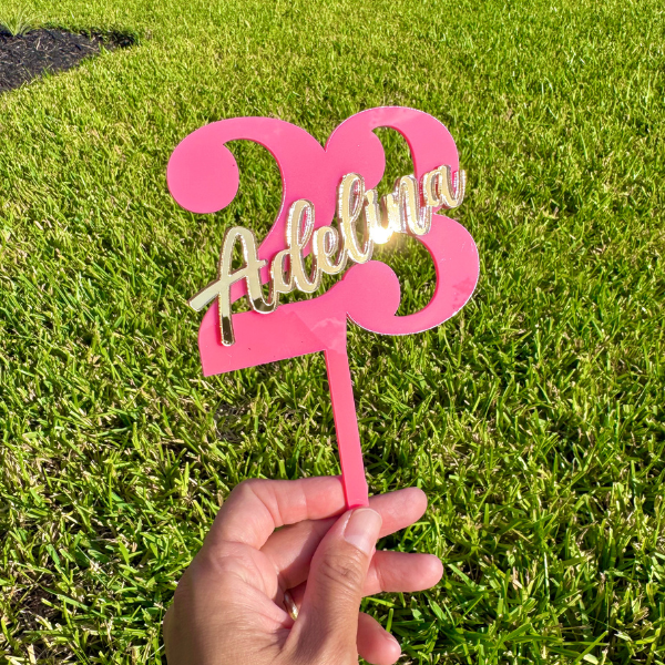 Custom Age and Name Acrylic Cake Topper.