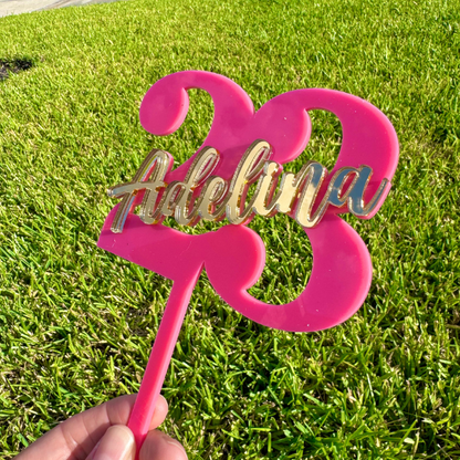 Custom Age and Name Acrylic Cake Topper.