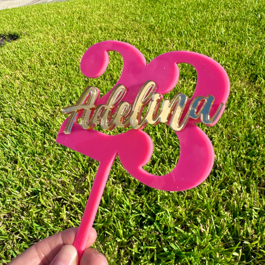 Custom Age and Name Acrylic Cake Topper.
