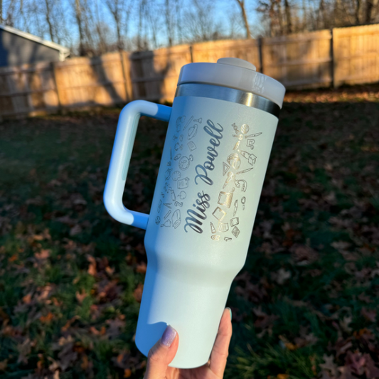 Customized 40 Oz Tumbler With Handle and Straw Lid.